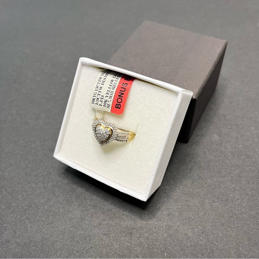 10K Yellow Gold Womens Round Diamond Heart Ring 1/3 Cttw - Picture 5 of 12
